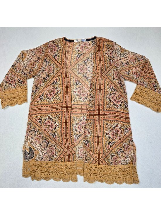 Jolt Tops - Jolt S Womens Paisley Crochet Trim Open Long Cardigan Boho